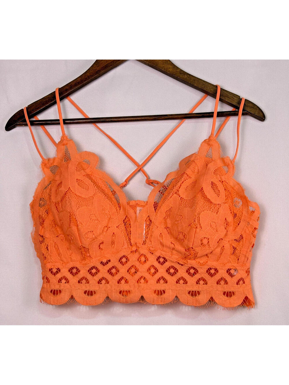 Zenana Womens 1X Coral Lace Bralette Cami Strappy Crop Top New Floral